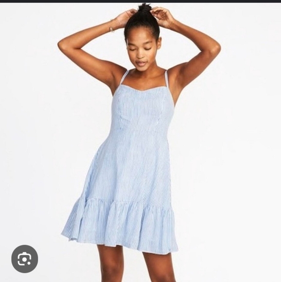 Old Navy Striped Coastal Cami Fit And Flare Lined Cotton Smocked Back Sundress - Picture 1 of 10